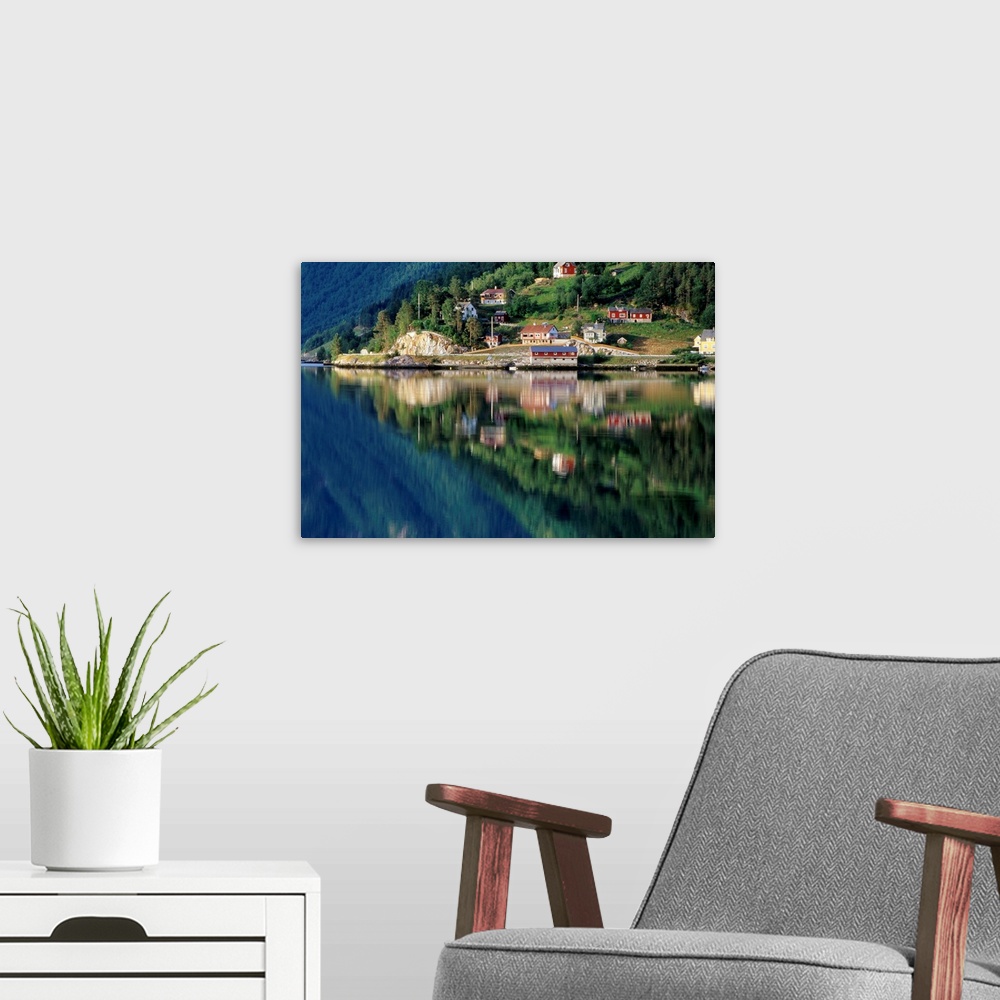 A modern room featuring Mountain Reflected In Lake