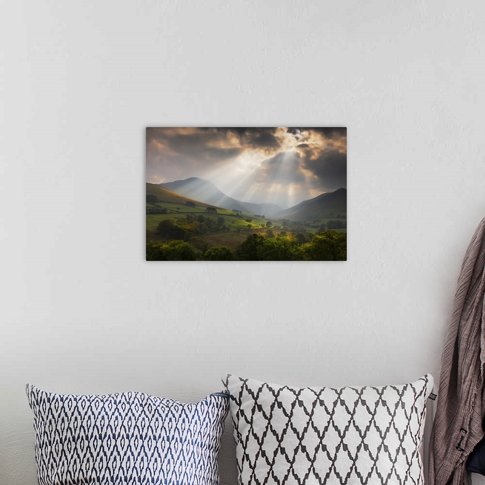 A bohemian room featuring Mountains and Valley at Sunset after Rain Storm in Early Autumn, Derwent Fells, Lake District, Cu...