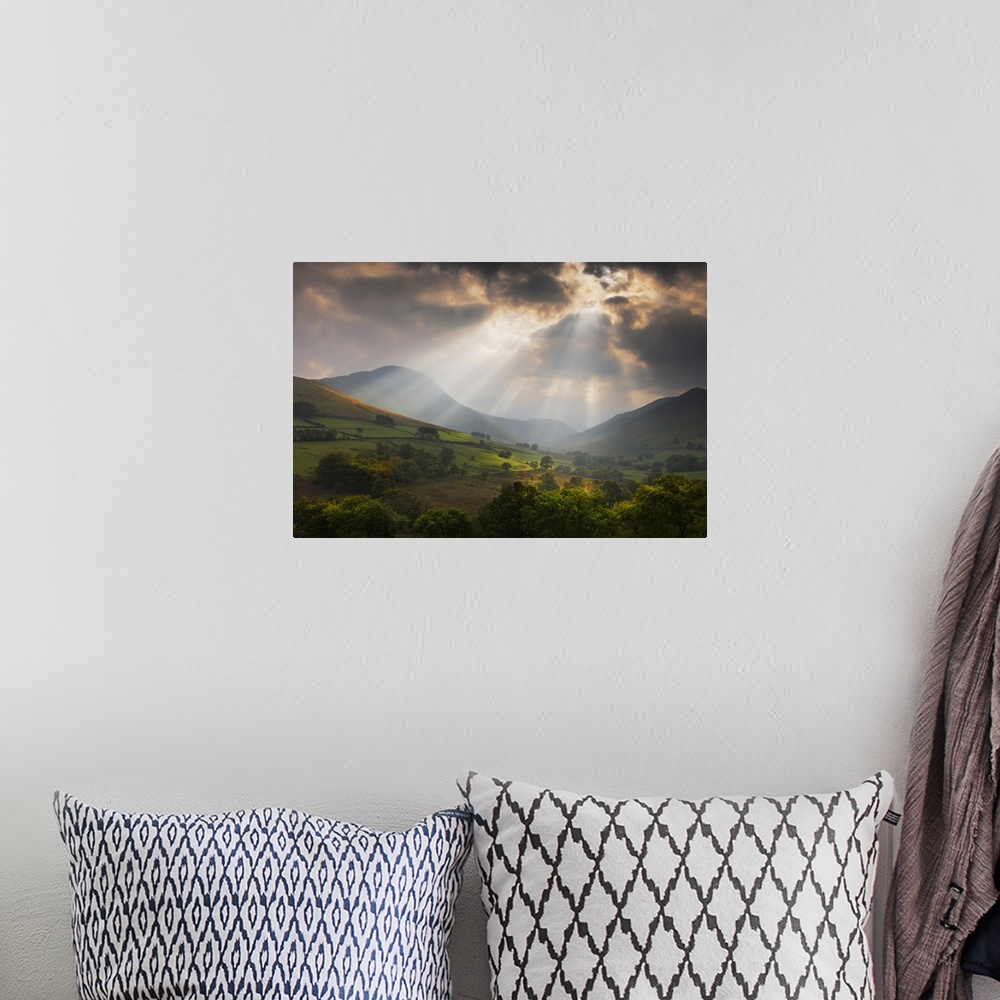 A bohemian room featuring Mountains and Valley at Sunset after Rain Storm in Early Autumn, Derwent Fells, Lake District, Cu...