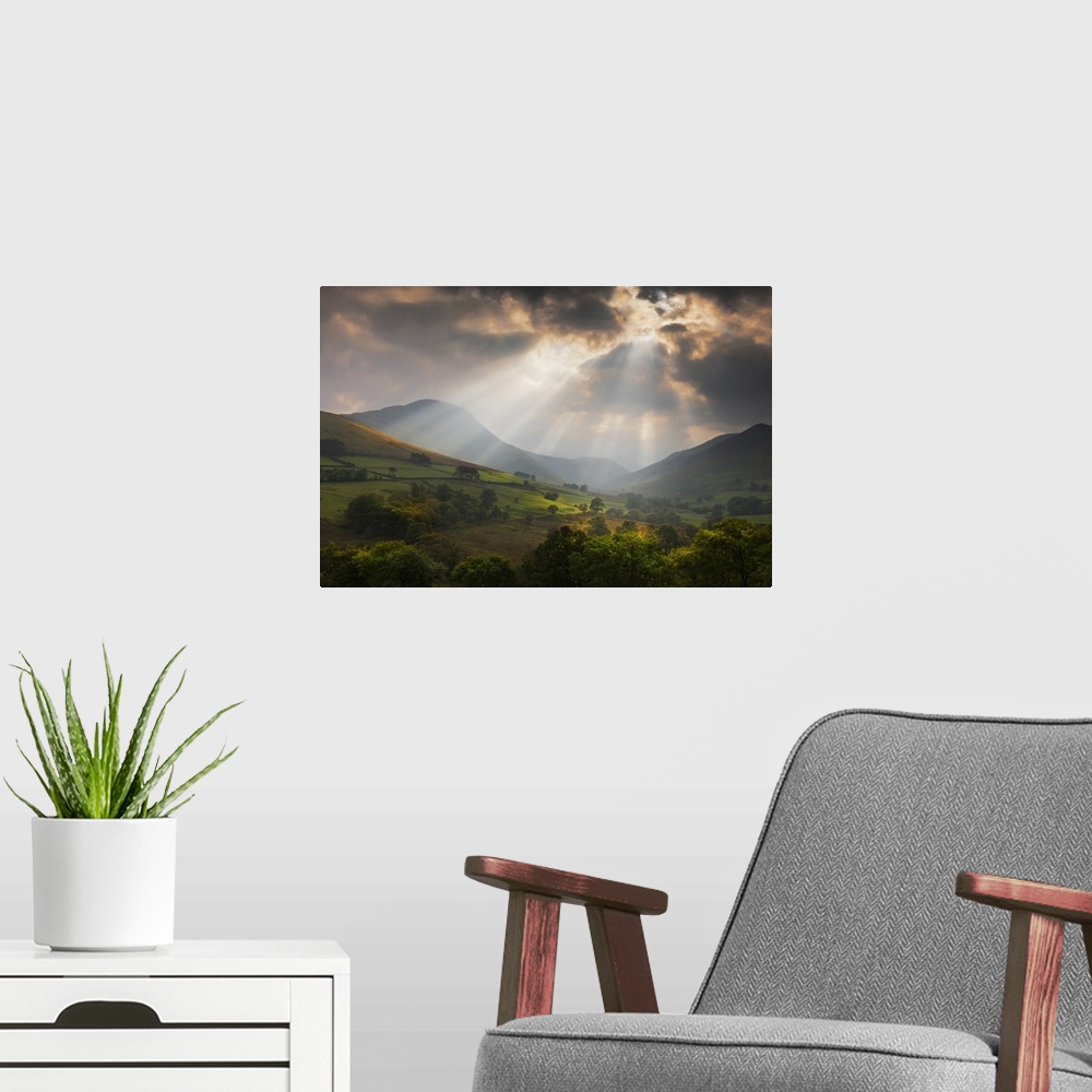 A modern room featuring Mountains and Valley at Sunset after Rain Storm in Early Autumn, Derwent Fells, Lake District, Cu...