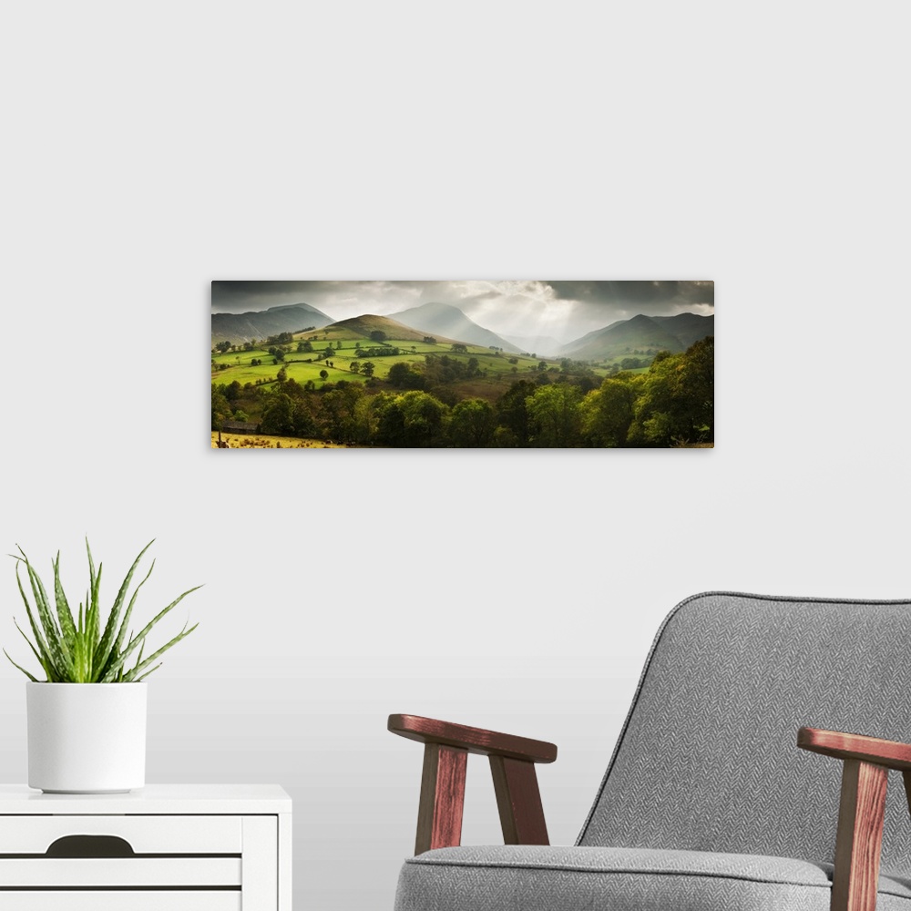 A modern room featuring Mountains and Valley at Sunset after Rain Storm in Early Autumn, Derwent Fells, Lake District, Cu...