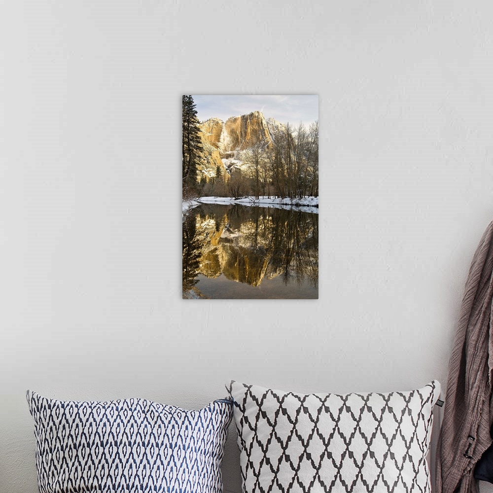 A bohemian room featuring Mountains Reflecting In Merced River In Winter, Yosemite National Park, California