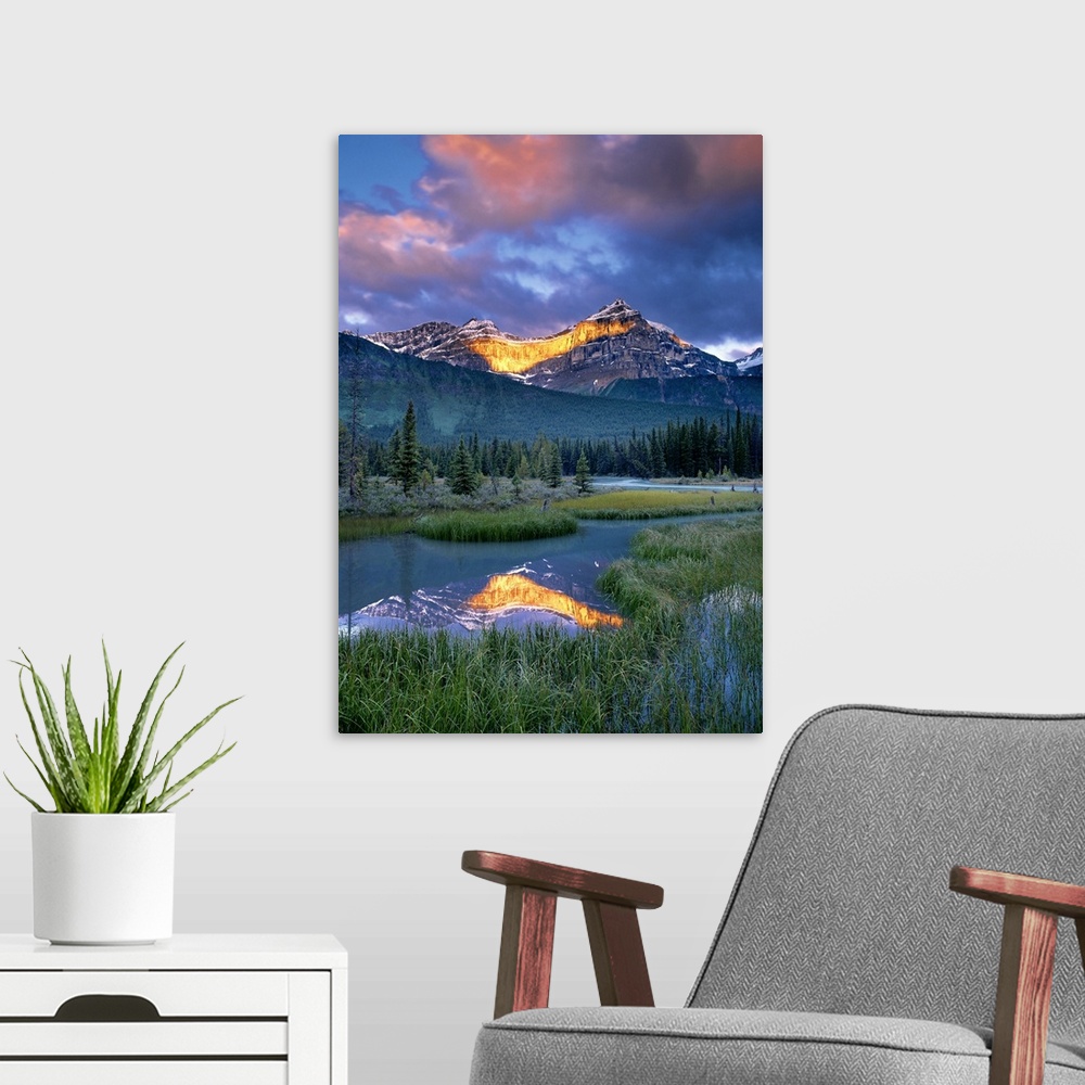 A modern room featuring Mountains, Sunset; Icefields Parkway, Alberta, Canada
