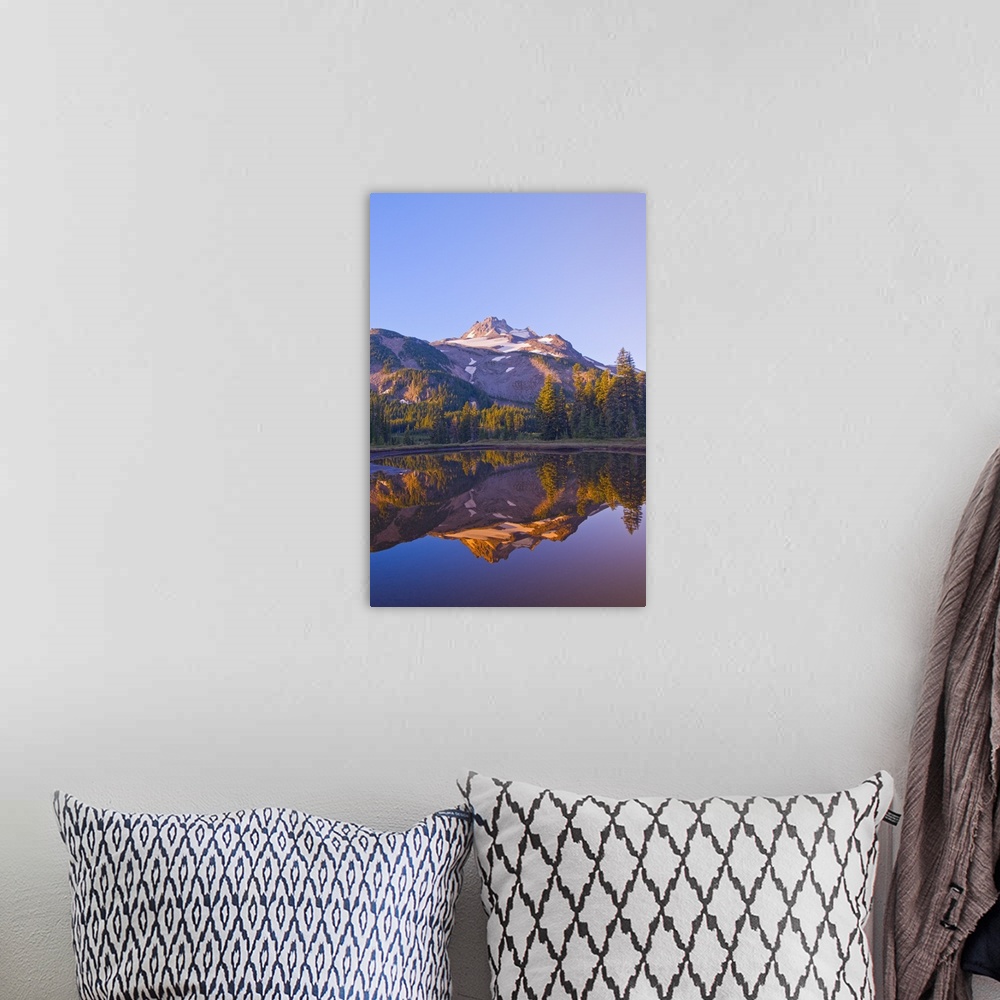 A bohemian room featuring Mt. Jefferson Reflected In A Lake In Jefferson Park, Oregon