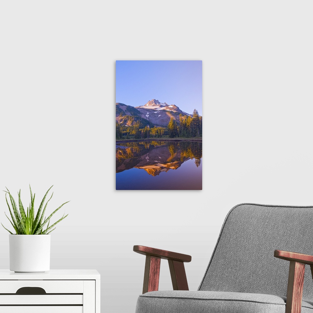 A modern room featuring Mt. Jefferson Reflected In A Lake In Jefferson Park, Oregon