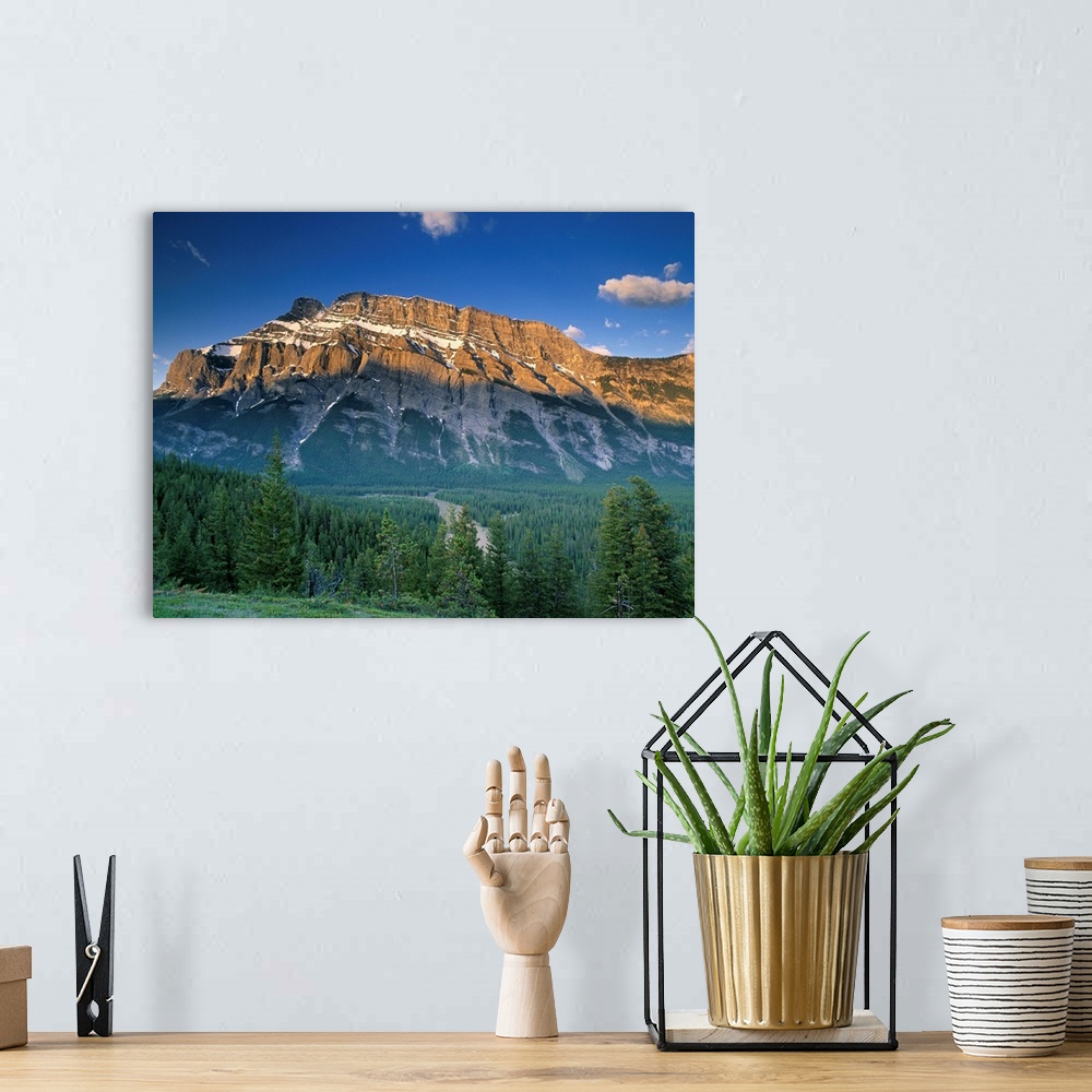 A bohemian room featuring Mt Rundle And The Bow River From The Hoodoo Trail Overlook, Alberta, Canada