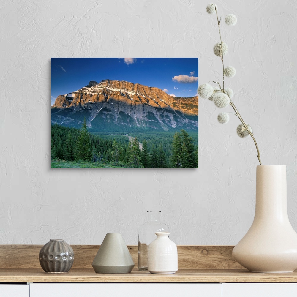 A farmhouse room featuring Mt Rundle And The Bow River From The Hoodoo Trail Overlook, Alberta, Canada