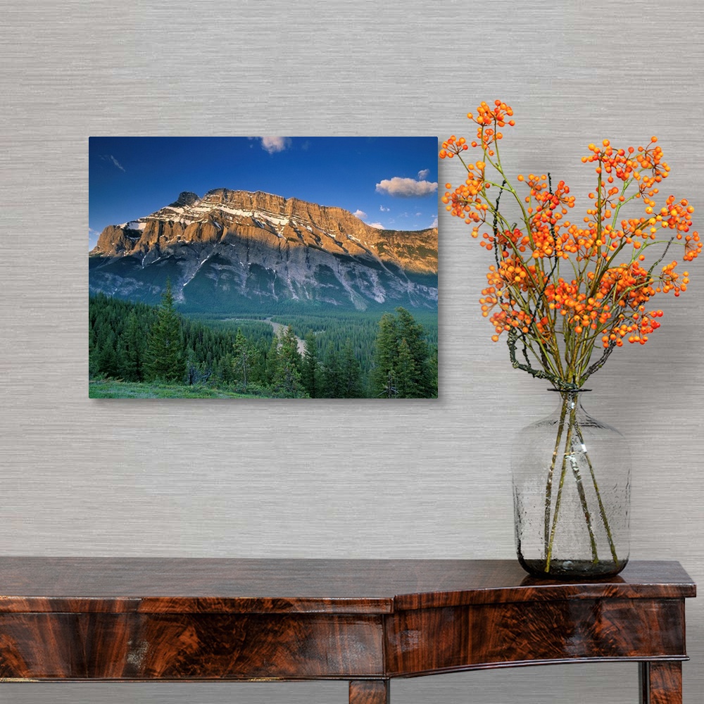 A traditional room featuring Mt Rundle And The Bow River From The Hoodoo Trail Overlook, Alberta, Canada