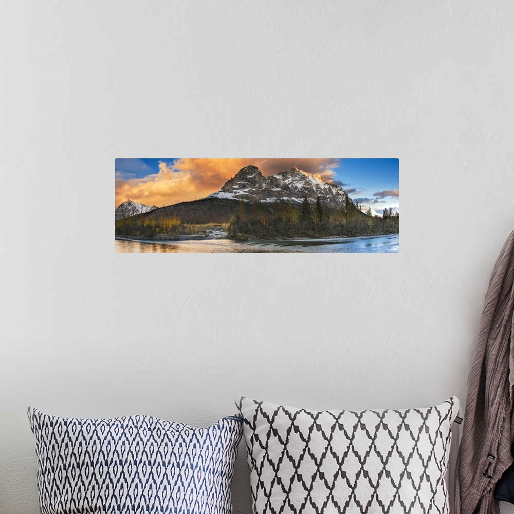 A bohemian room featuring Panoramic scenic of Mt. Sukakpak at sunset along the Middle Fork of the Koyukuk River in the Broo...
