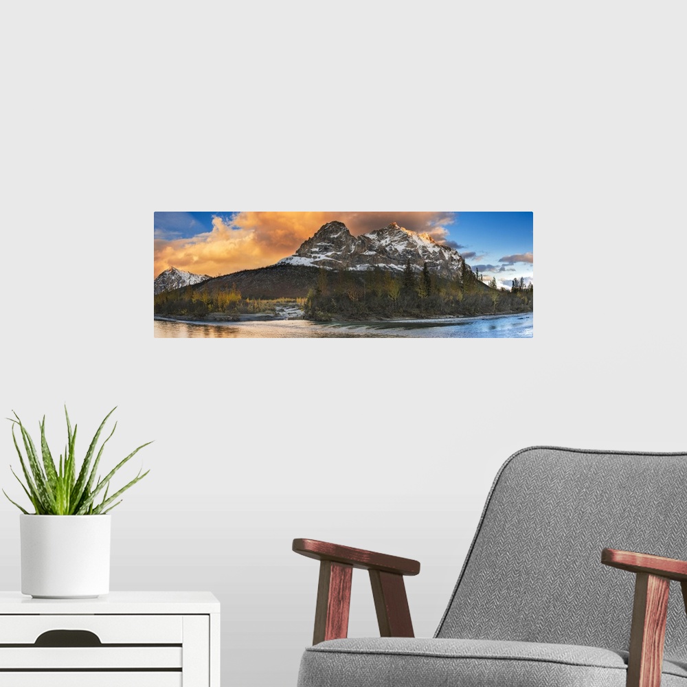 A modern room featuring Panoramic scenic of Mt. Sukakpak at sunset along the Middle Fork of the Koyukuk River in the Broo...