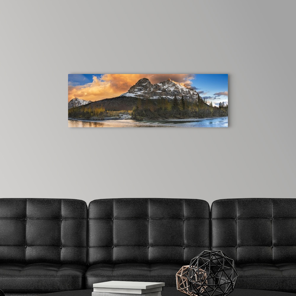 A modern room featuring Panoramic scenic of Mt. Sukakpak at sunset along the Middle Fork of the Koyukuk River in the Broo...
