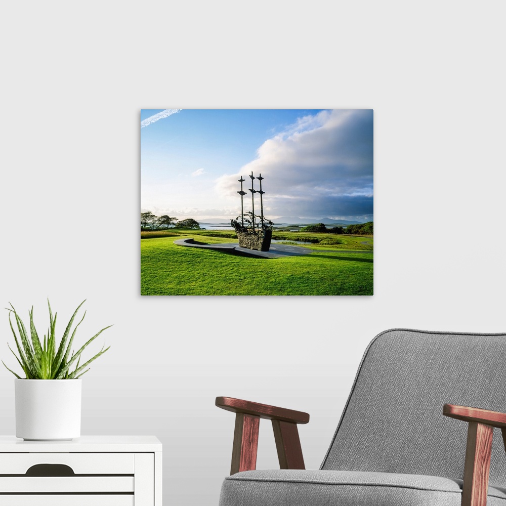 A modern room featuring National Famine Memorial, 'coffin Ship', Westport, Croagh Patrick, Co Mayo, Ireland.
