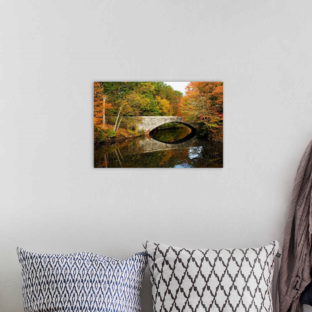 A bohemian room featuring New England, Massachusetts, Blackstone Valley, Bridge Over River In Autumn