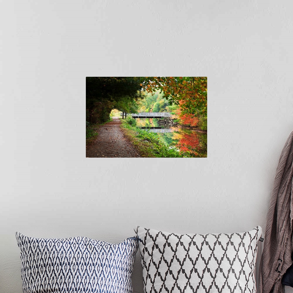 A bohemian room featuring New England, Massachusetts, Blackstone Valley, Pathway And Bridge Near River