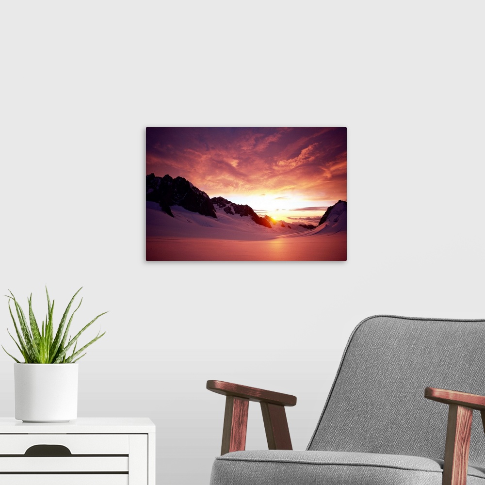 A modern room featuring New Zealand, South Island, Mount Cook, Sunset Atop Glacier