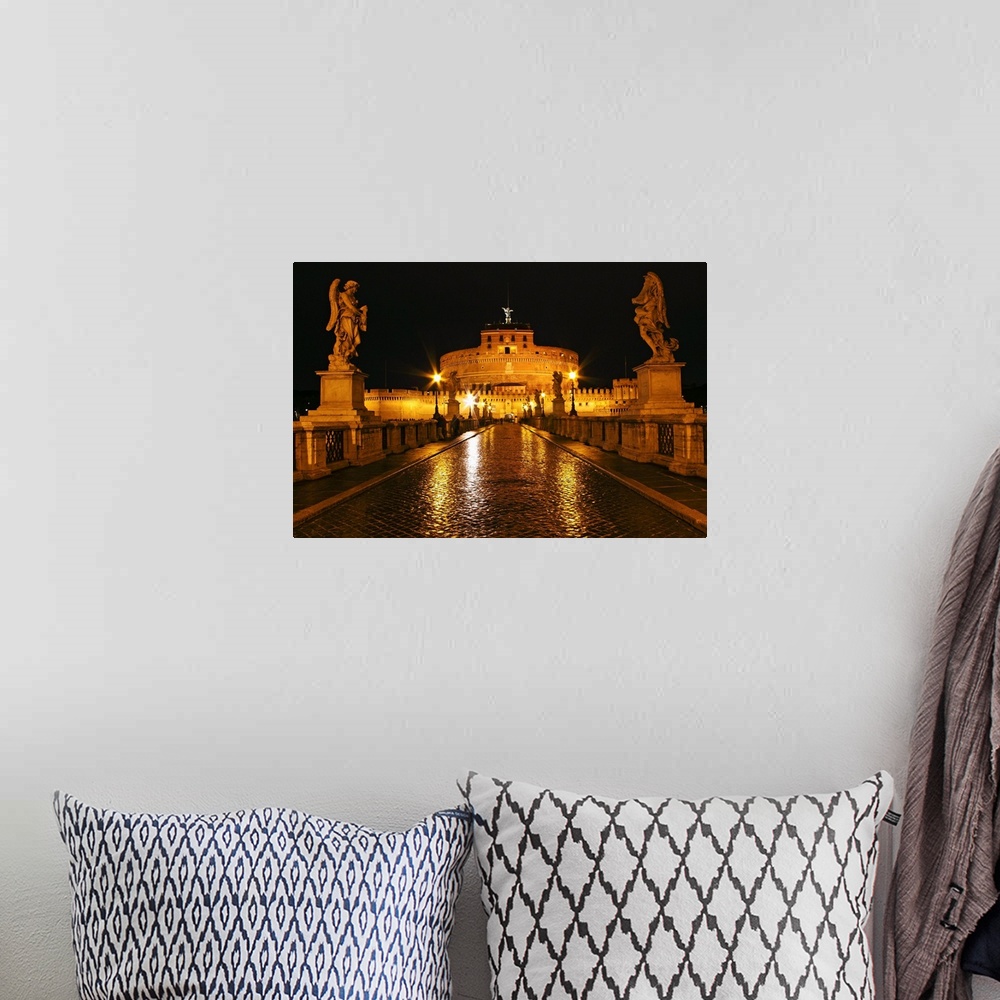 A bohemian room featuring Night Lights Of The Bridge Across The Tiber River, Rome, Lazio, Italy
