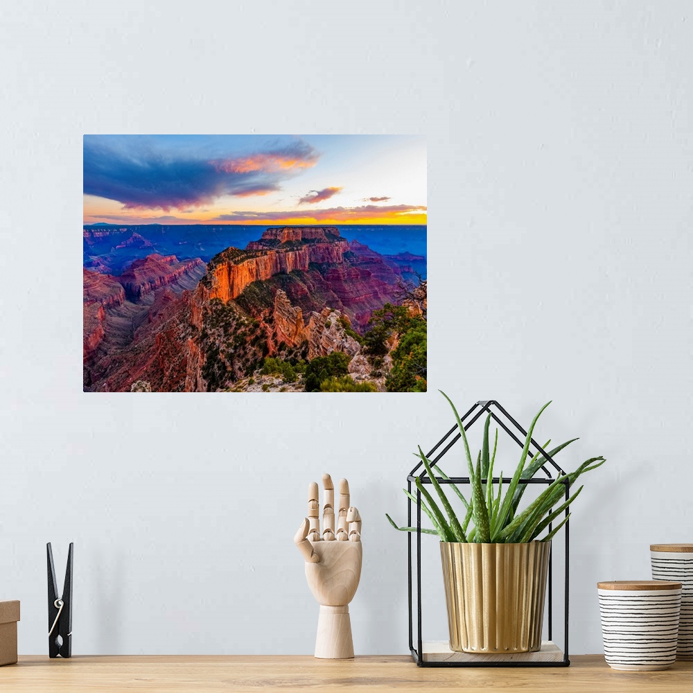 A bohemian room featuring North rim of the Grand Canyon at sunset, Arizona, united states of America.
