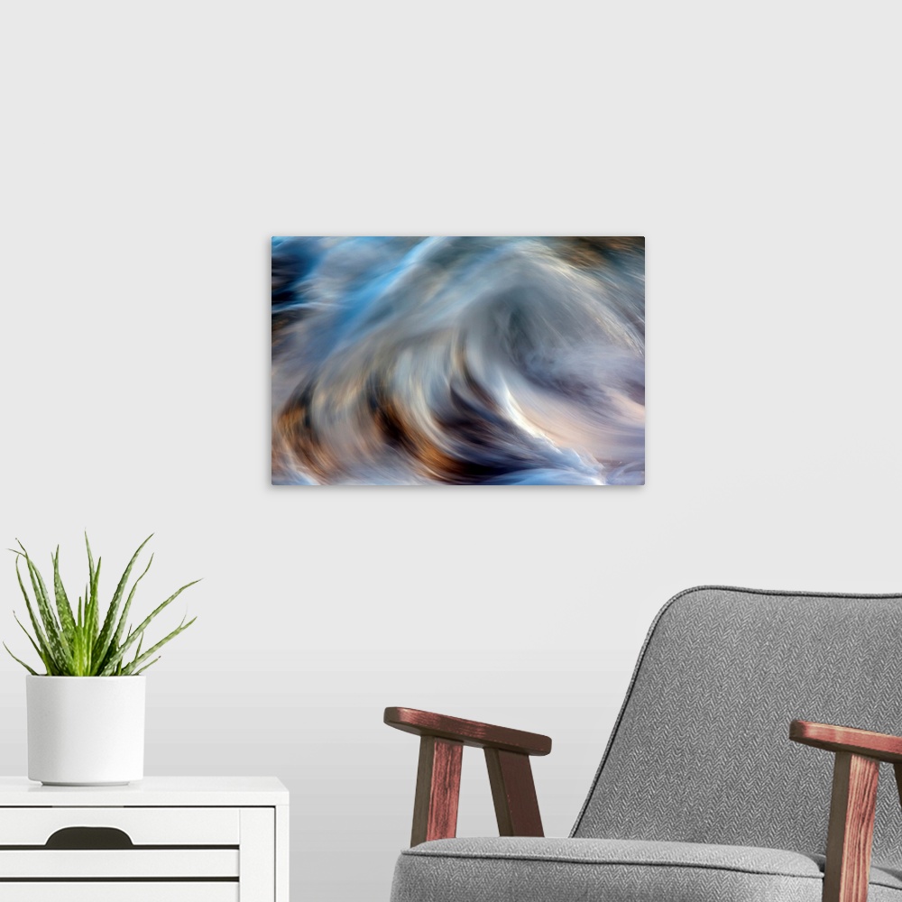 A modern room featuring Ocean wave blurred by motion; Hawaii, United States of America