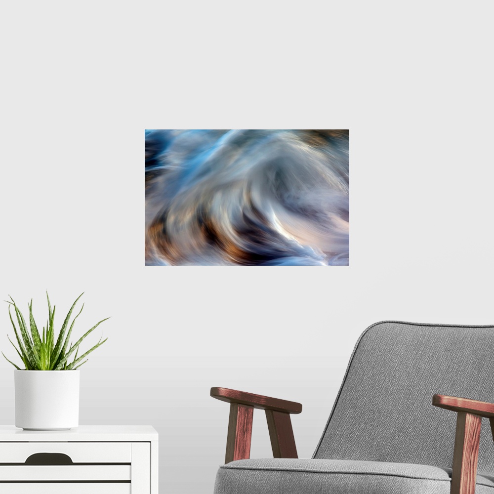 A modern room featuring Ocean wave blurred by motion; Hawaii, United States of America