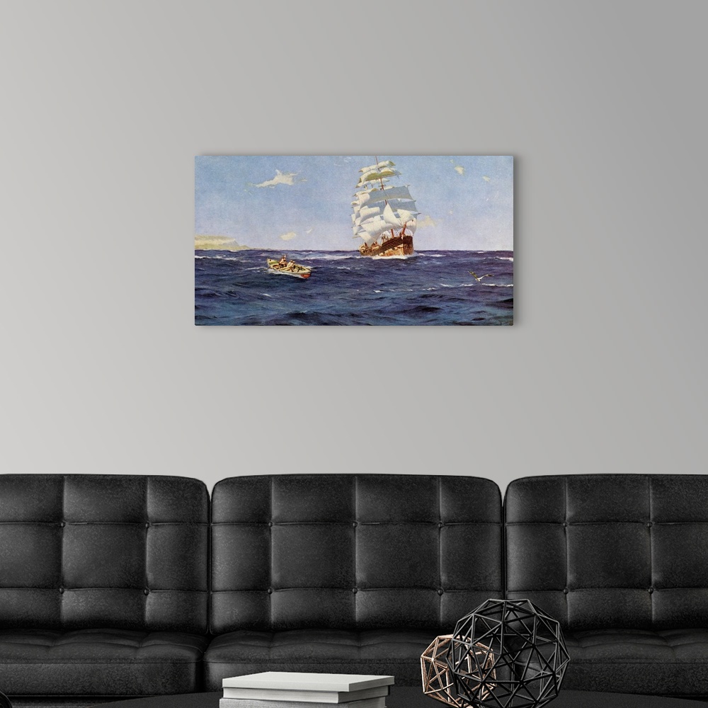 A modern room featuring Off Valparaiso. Painting By Thomas Jaques Somerscales. A Clipper Under Sail. From The World's Gre...