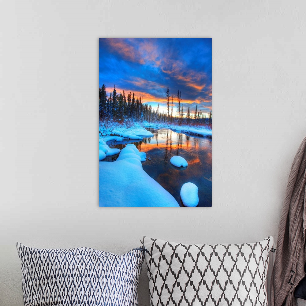 A bohemian room featuring Orange Clouds At Sunset And Little Hazel Creek, Yukon, Canada
