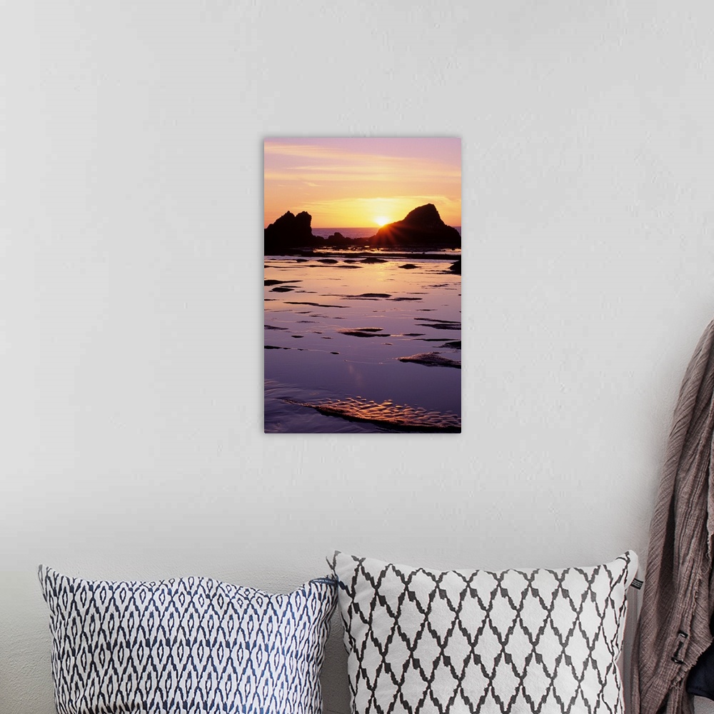 A bohemian room featuring Oregon, Seal Rock, Sun Setting Over Rocks And Beautiful Reflections