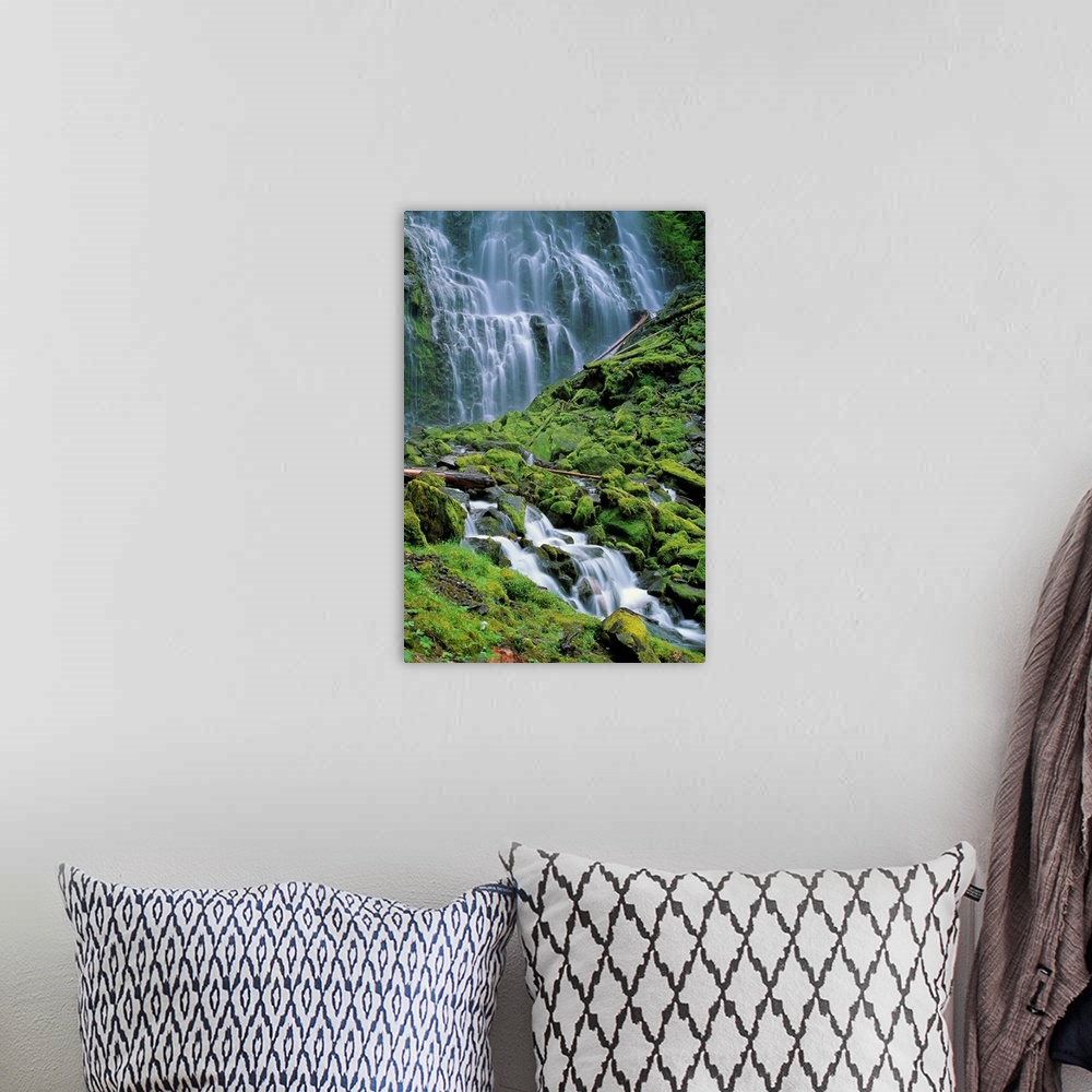 A bohemian room featuring Oregon, Willamette Valley, Lower Proxy Falls, Green Mossy Rocks And Waterfall