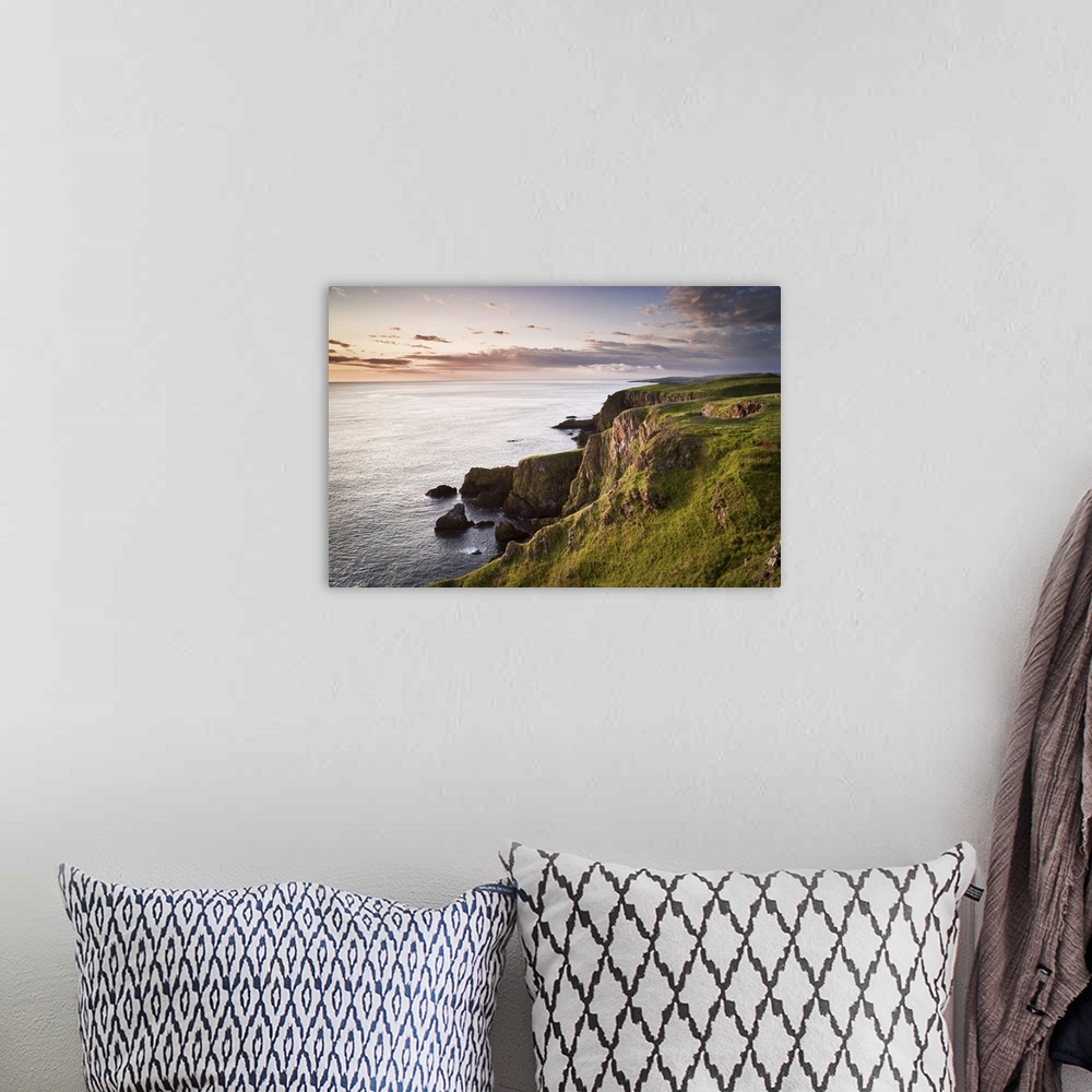 A bohemian room featuring Overview of Cliffs and Sea Stacks at Dawn, St Abbs Head, St Abbs, Berwickshire, Scottish Borders,...