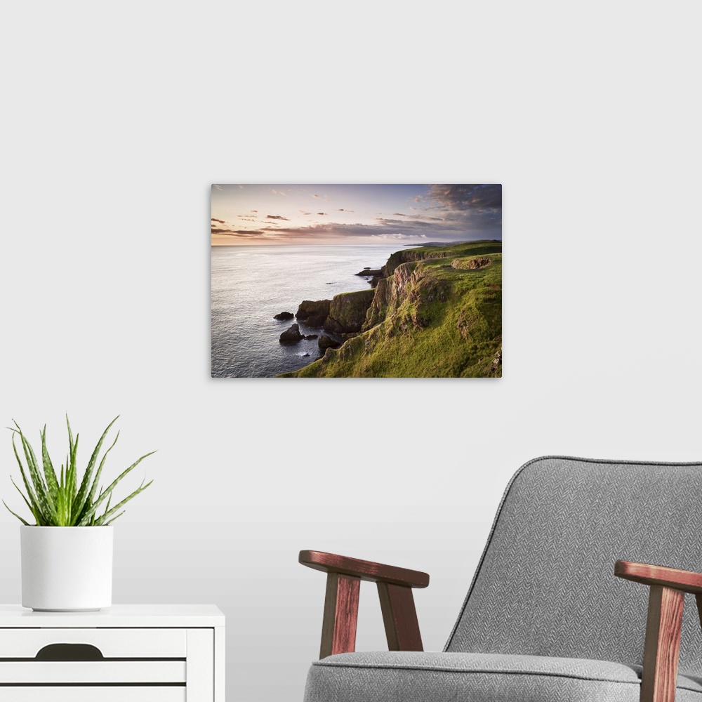 A modern room featuring Overview of Cliffs and Sea Stacks at Dawn, St Abbs Head, St Abbs, Berwickshire, Scottish Borders,...