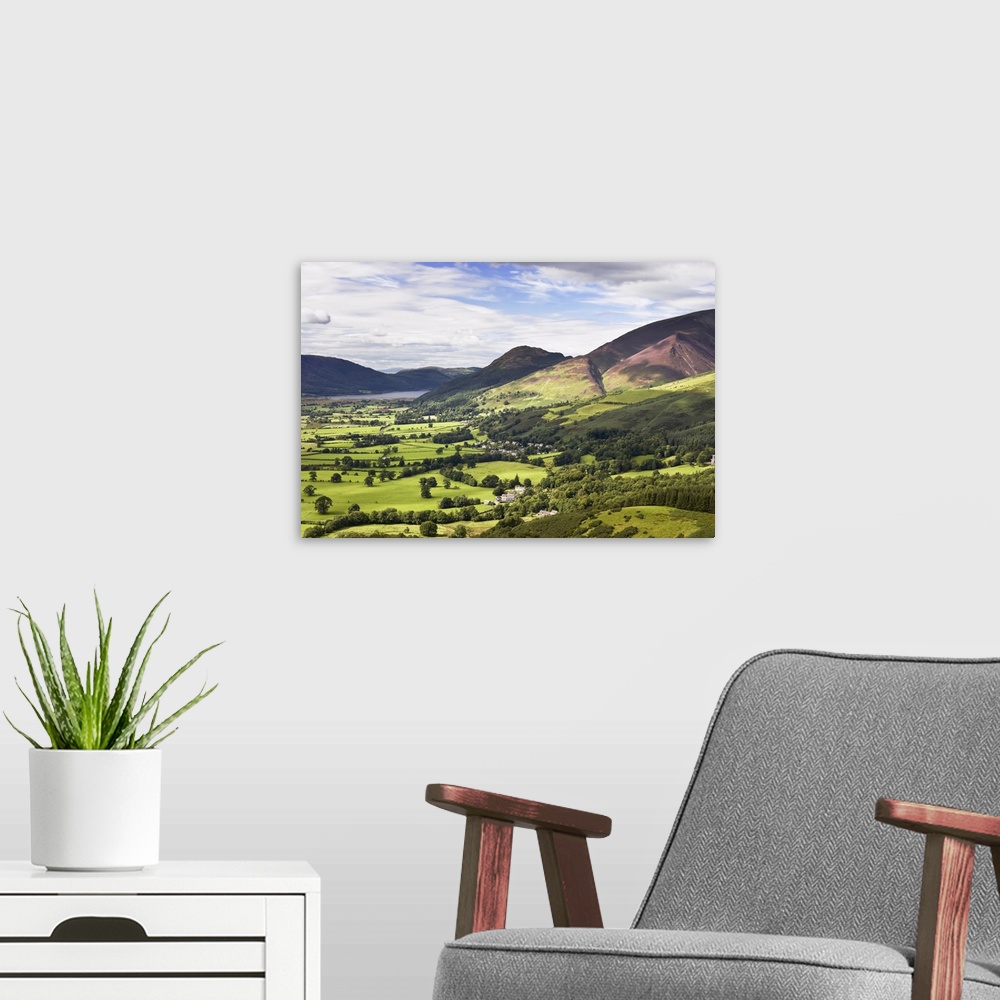 A modern room featuring Overview of Fields and Woodland, Lonscale Fell, Lake District, England