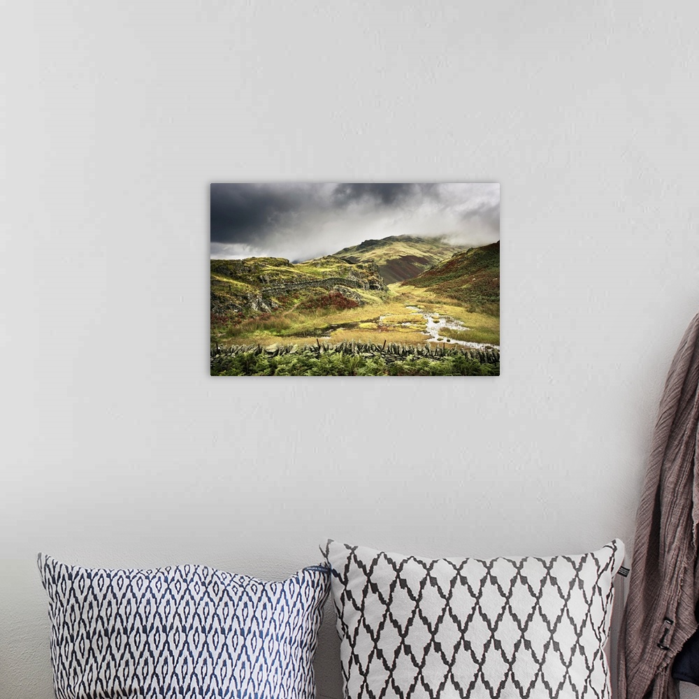 A bohemian room featuring Overview of Moorland, Alcock Tarn, Grasmere, Lake District, Cumbria, England