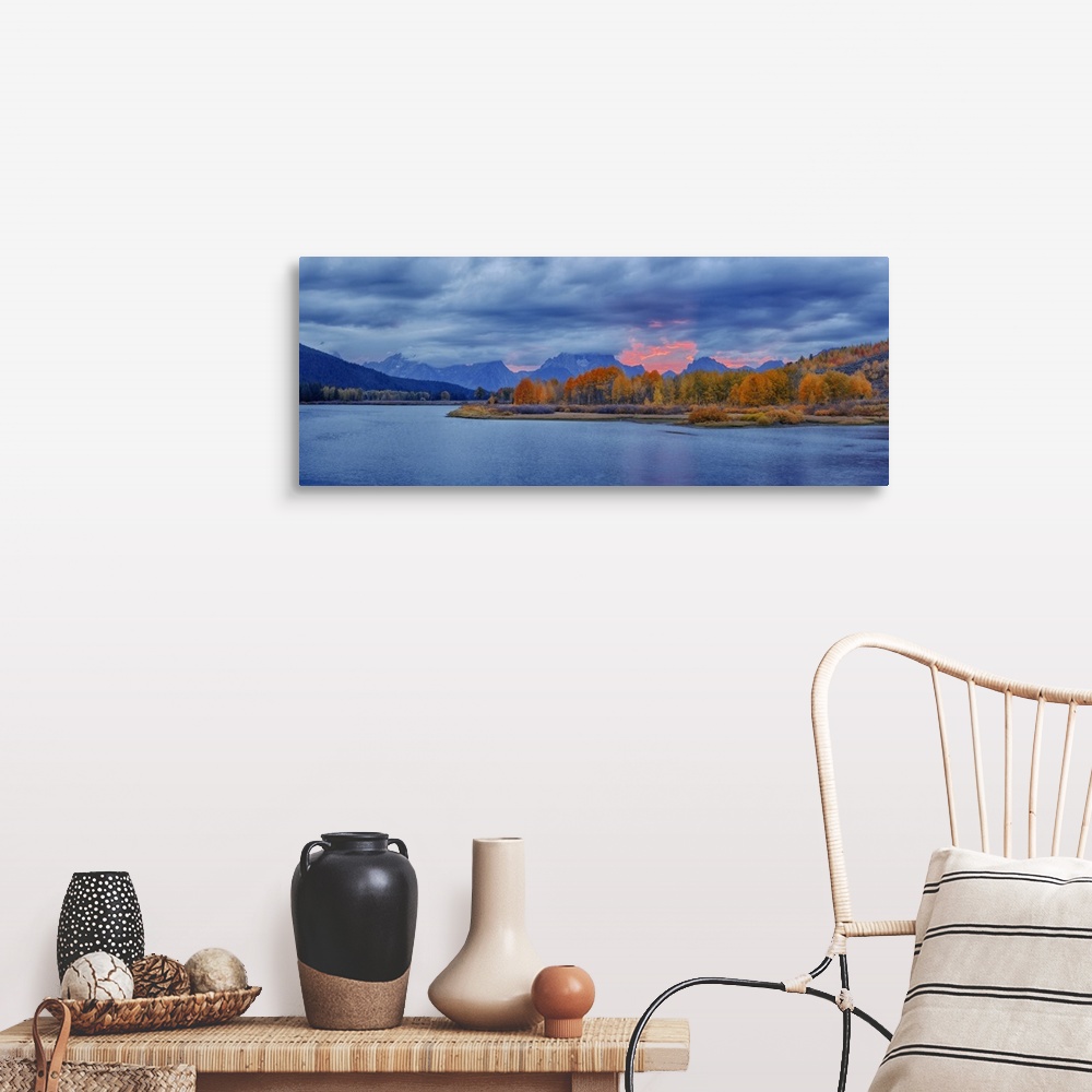 A farmhouse room featuring Oxbow Bend on Snake River with Mount Moran in Autumn at Sunset, Grand Teton Mountains, Grand Teto...