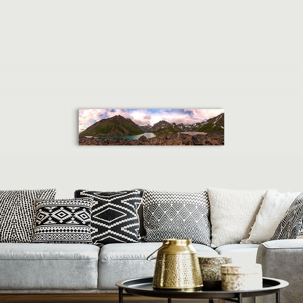 A bohemian room featuring Panorama of Eagle and Symphony Lakes near Eagle River, Alaska, United States of America.