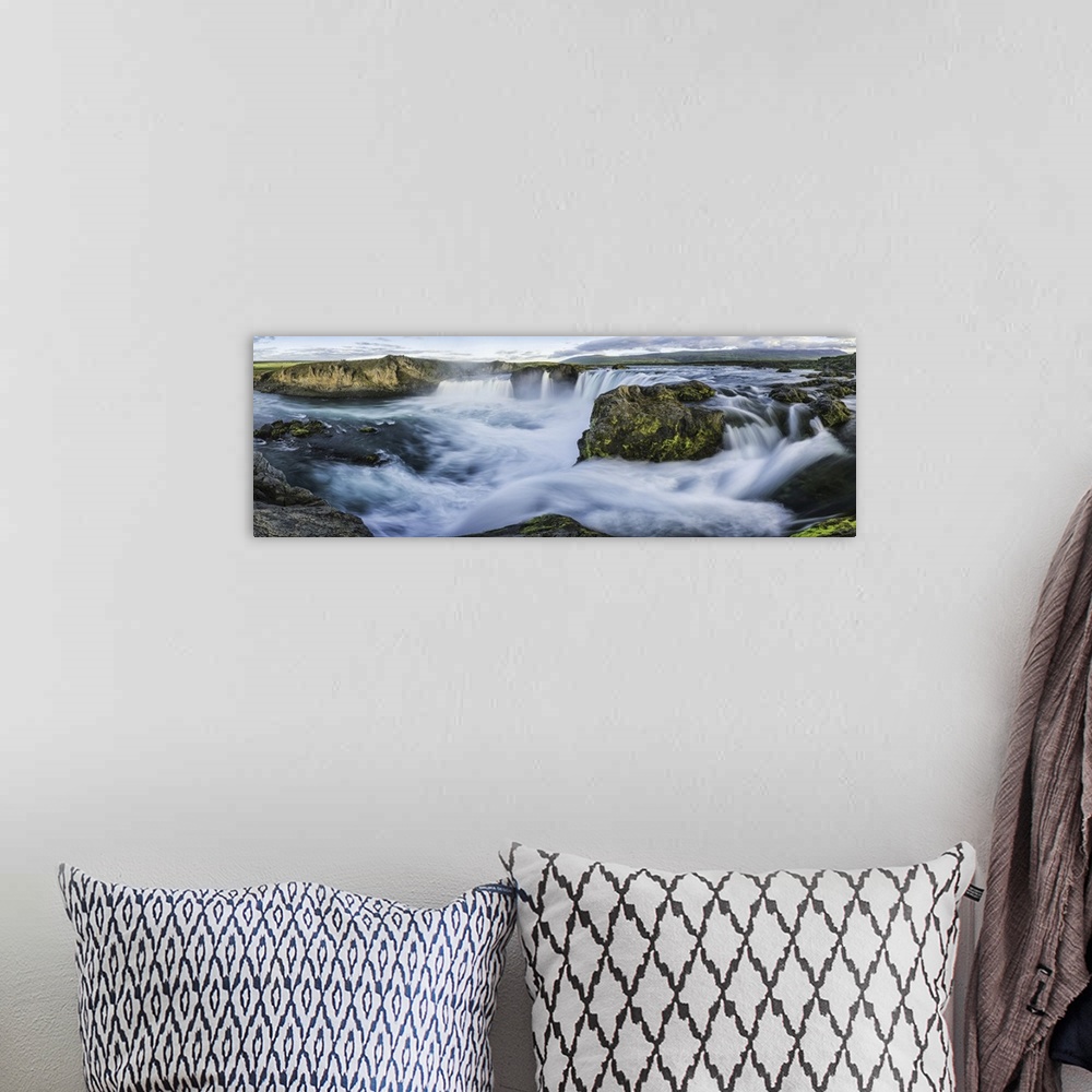 A bohemian room featuring Panoramic image of Godafoss waterfall, Iceland.
