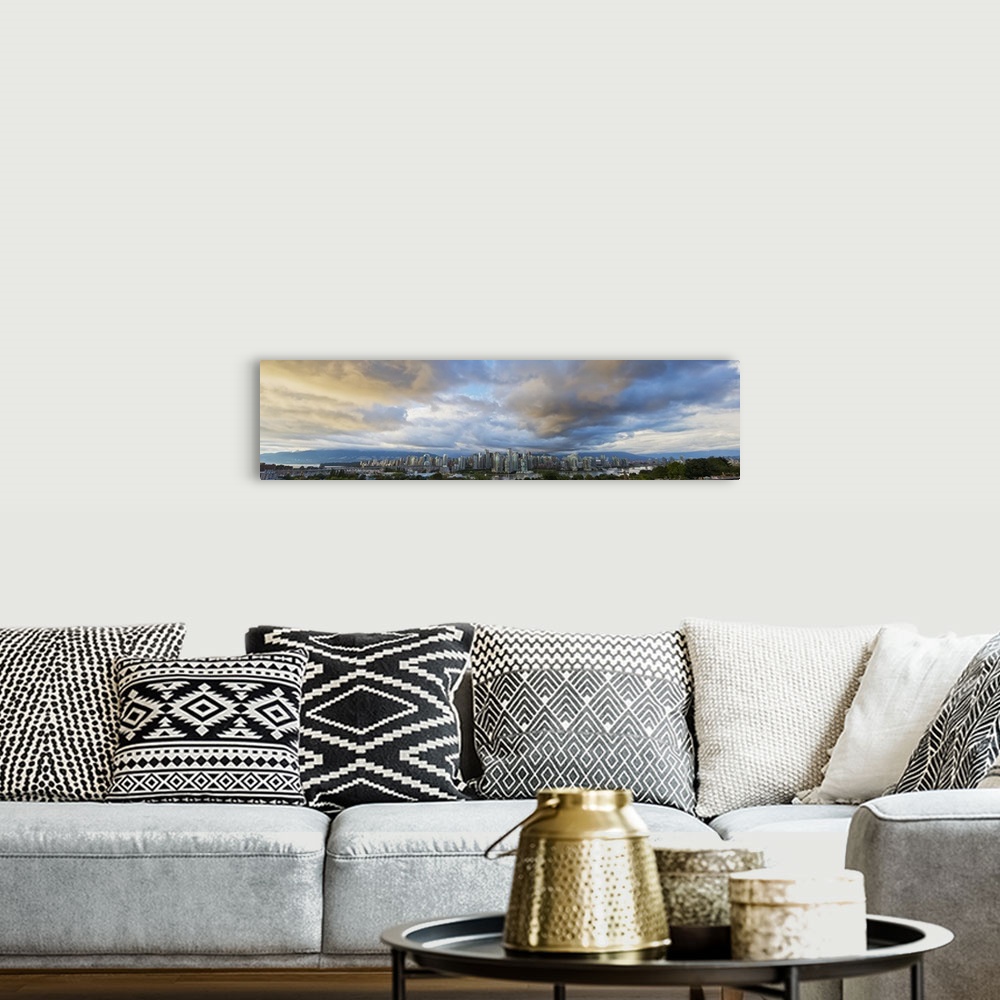A bohemian room featuring Panoramic Of Sunset Over Downtown, Vancouver, British Columbia, Canada