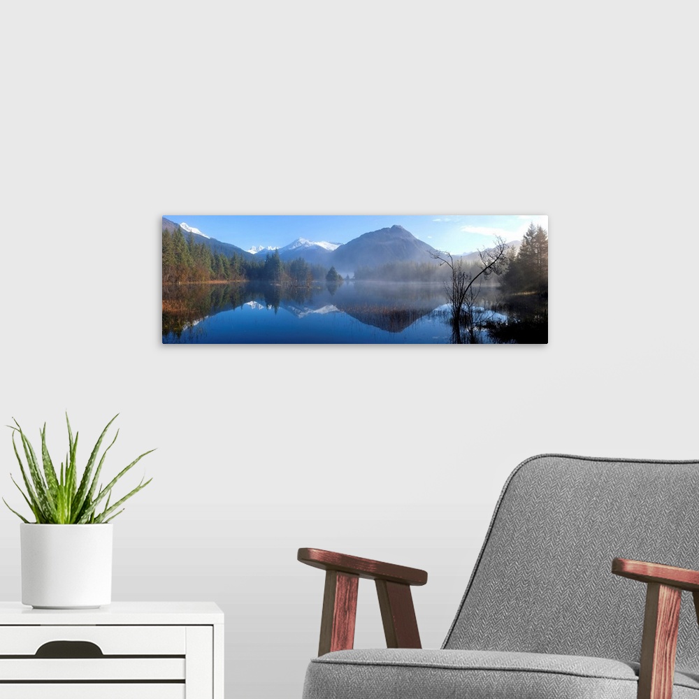 A modern room featuring Panoramic View Of Mendenhall Lake, Tongass National Forest, Southeast Alaska
