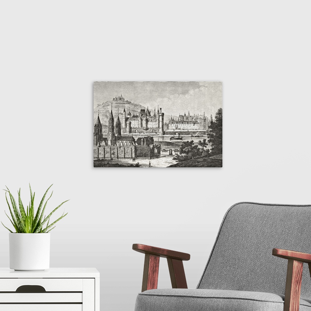 A modern room featuring Paris, France, View Of St. Germain Des Pres, The Louvre, The Petit Bourbon, The Seine And Montmar...