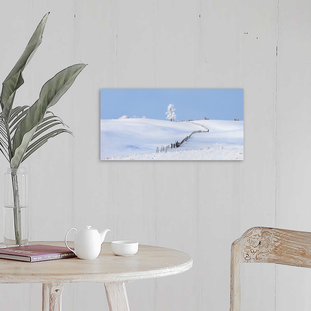 A farmhouse room featuring Parkland County, Alberta, Canada, A Tree And Fence In A Snow Covered Field