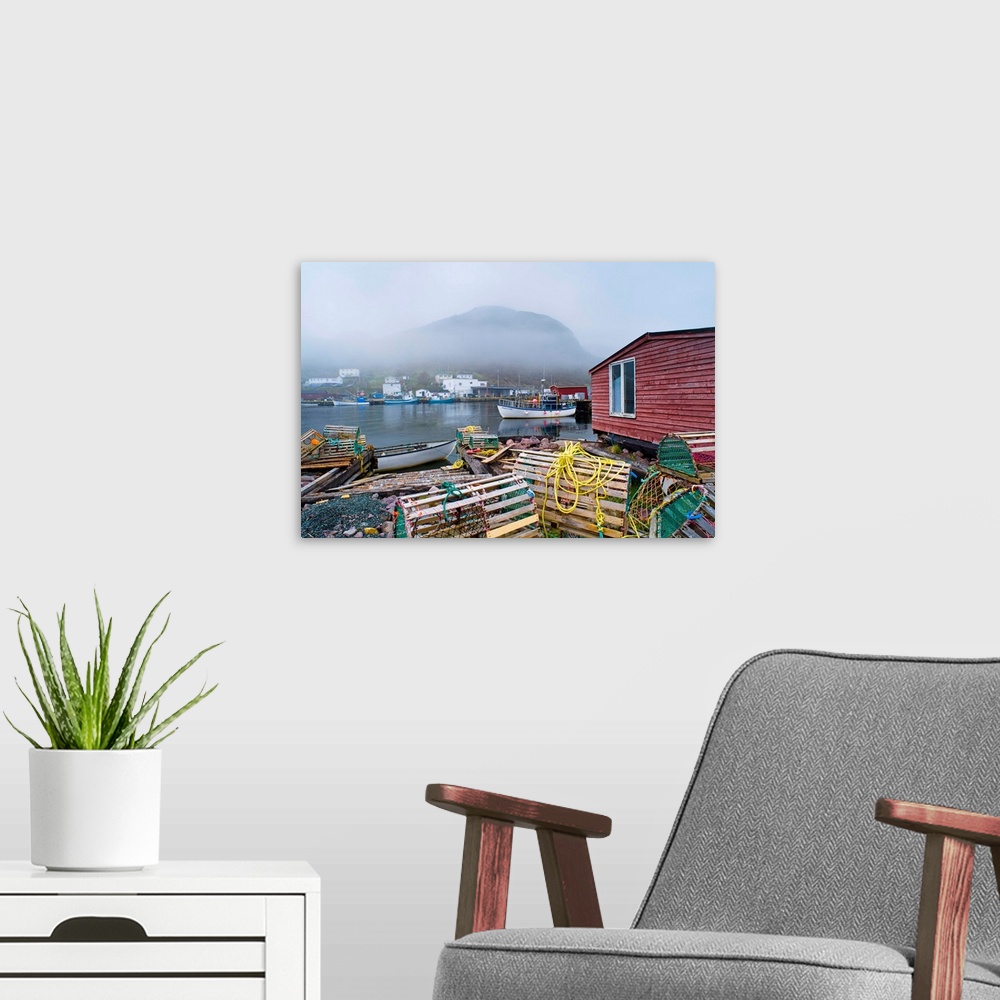 A modern room featuring Petty Harbour In Fog, Newfoundland, Canada