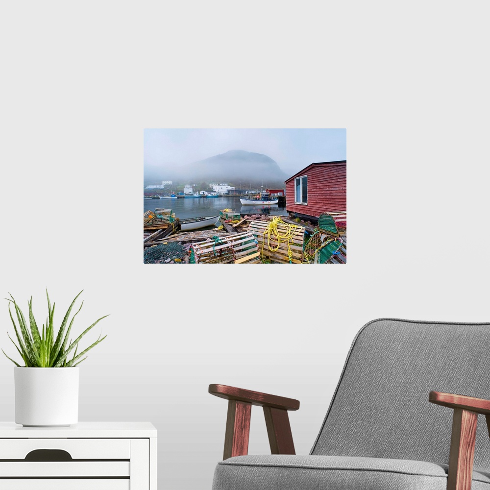 A modern room featuring Petty Harbour In Fog, Newfoundland, Canada