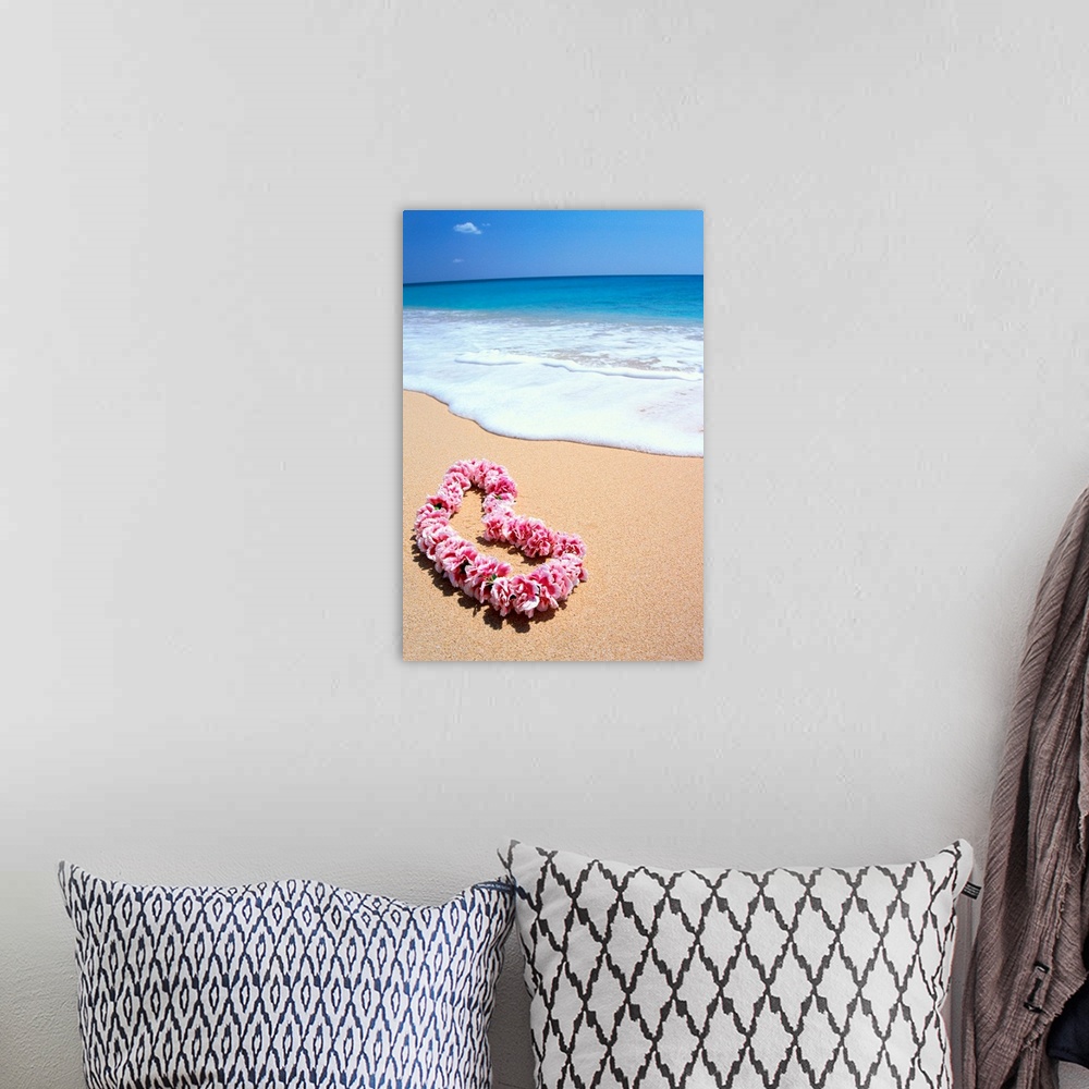 A bohemian room featuring Pink Lei In Sand, Gentle Shore Waters, White Foam, Blue Ocean