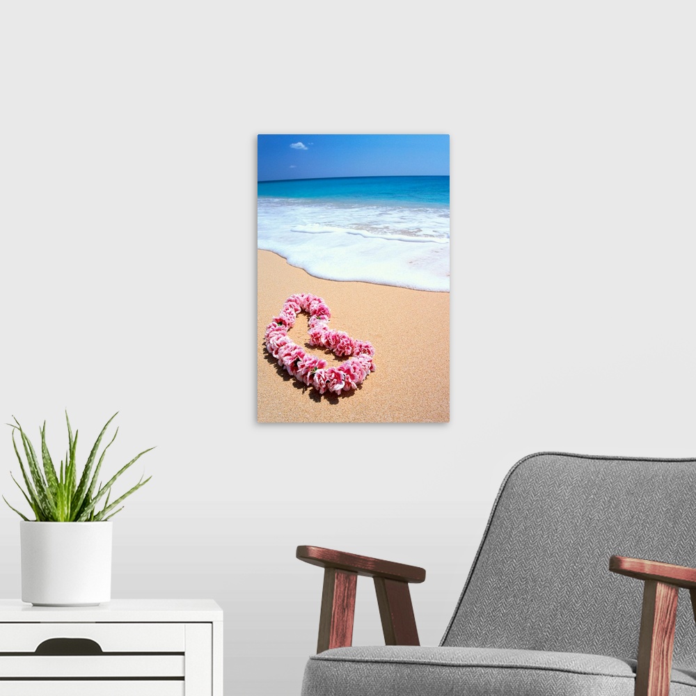 A modern room featuring Pink Lei In Sand, Gentle Shore Waters, White Foam, Blue Ocean