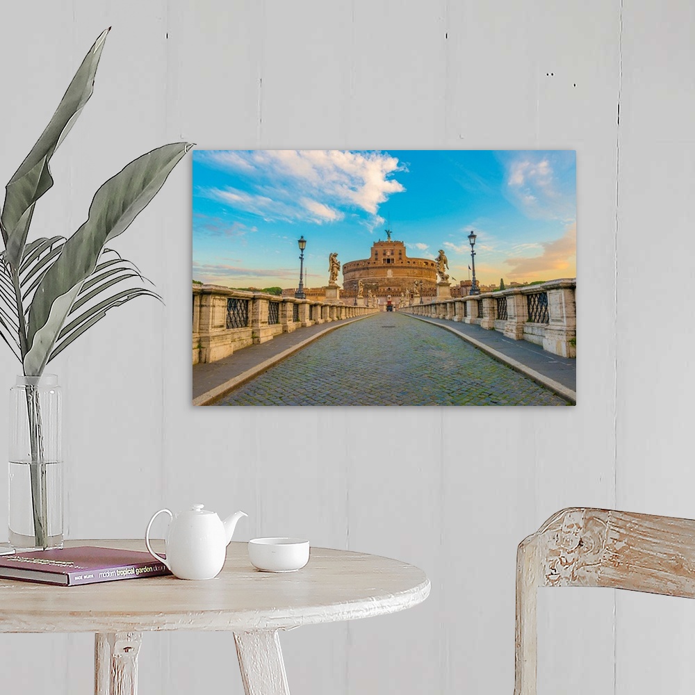 A farmhouse room featuring Ponte Sant'Angelo over the Tiber, Rome, Lazio, Italy