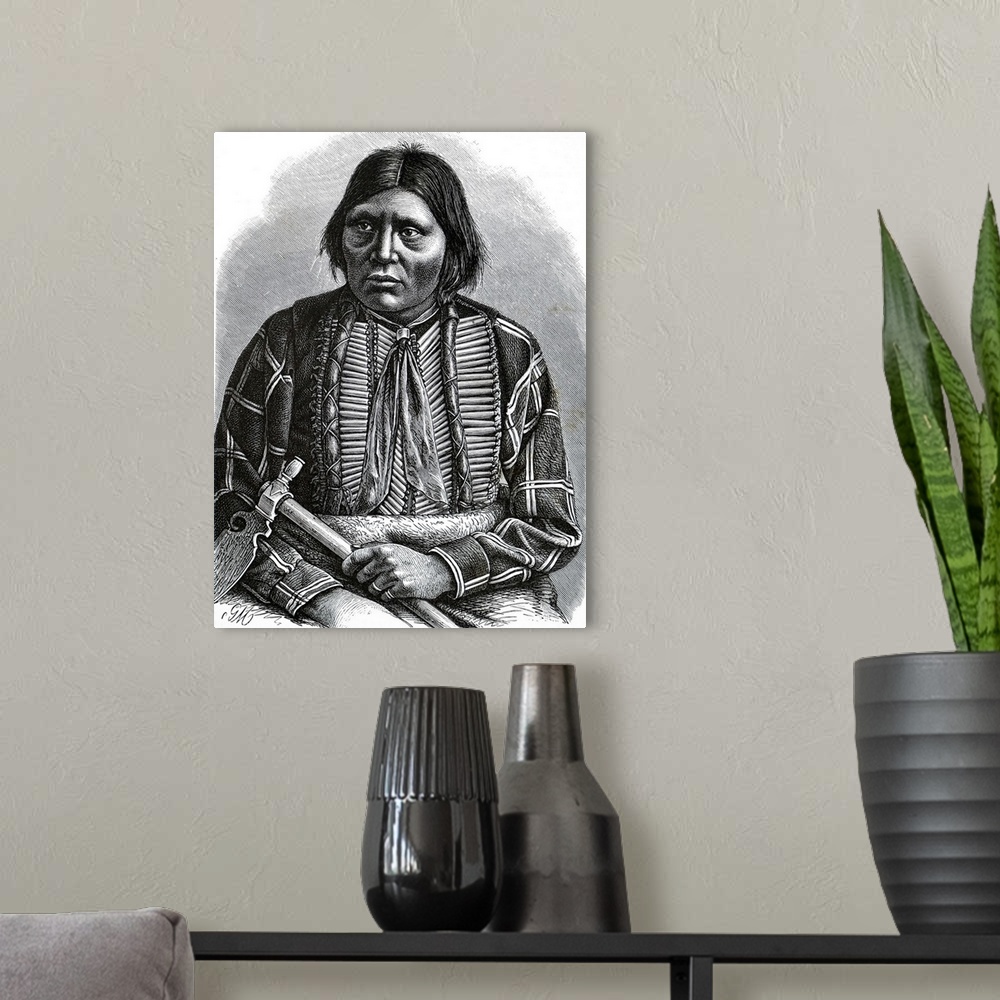 A modern room featuring Portrait of Grey Eagle, an Apache chief. The Apache are a group of culturally related Native Amer...