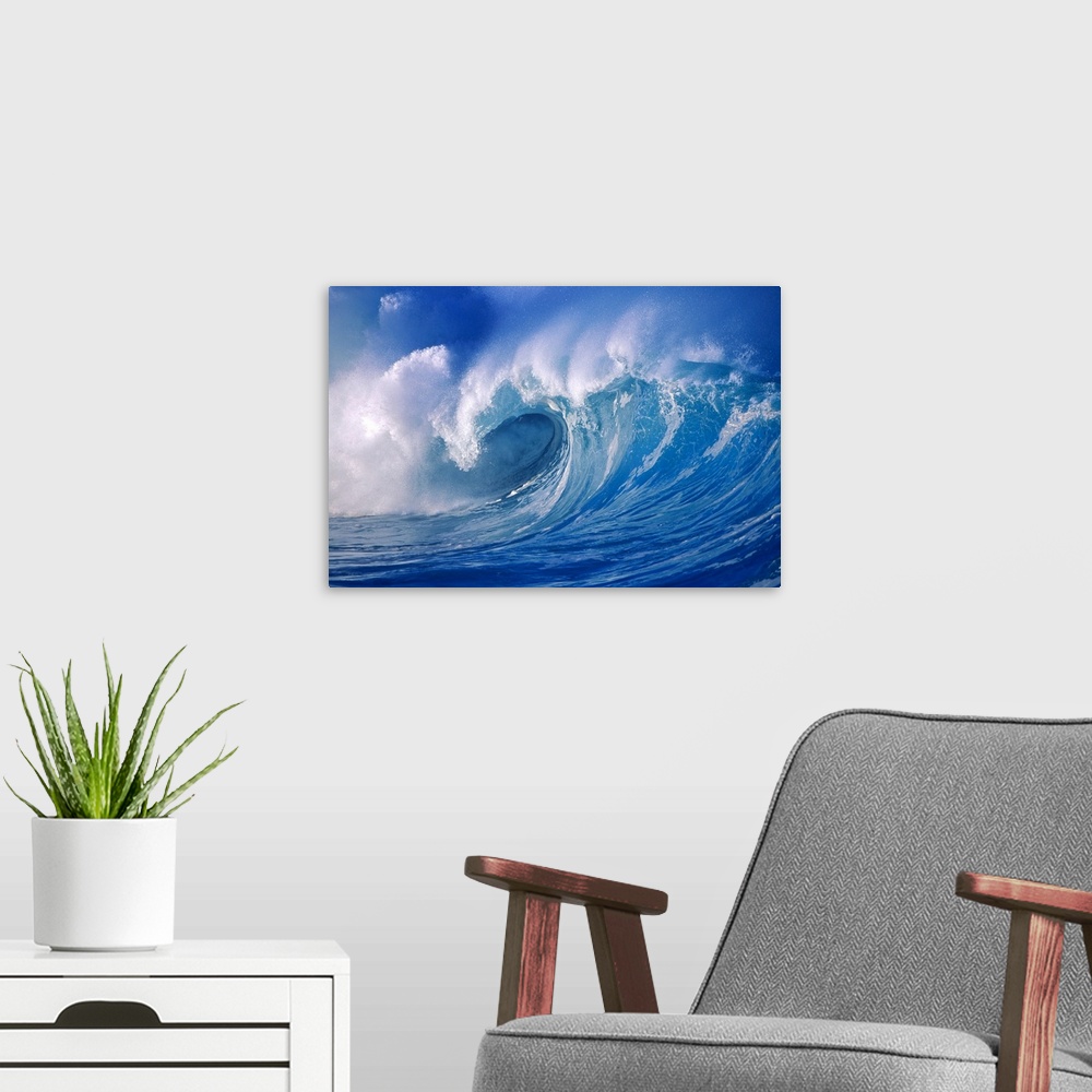 A modern room featuring Powerful Winter Surf, Wave Crashing, Curling Close-Up