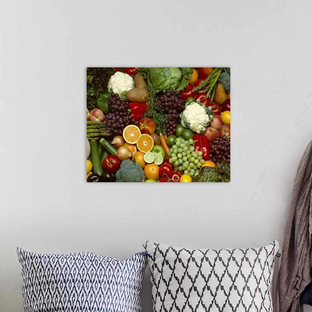A bohemian room featuring Produce, Spread of mixed fruits and vegetables