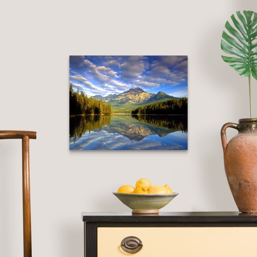 A traditional room featuring Pyramid Mountain Reflected In Pyramid Lake, Alberta, Canada