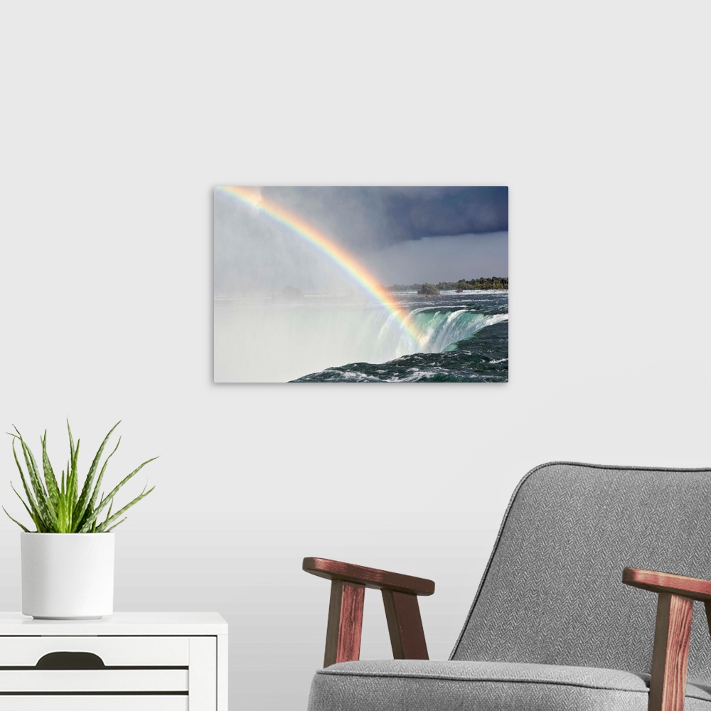 A modern room featuring Rainbow Over Horseshoe Falls, Niagara Falls, Ontario, Canada
