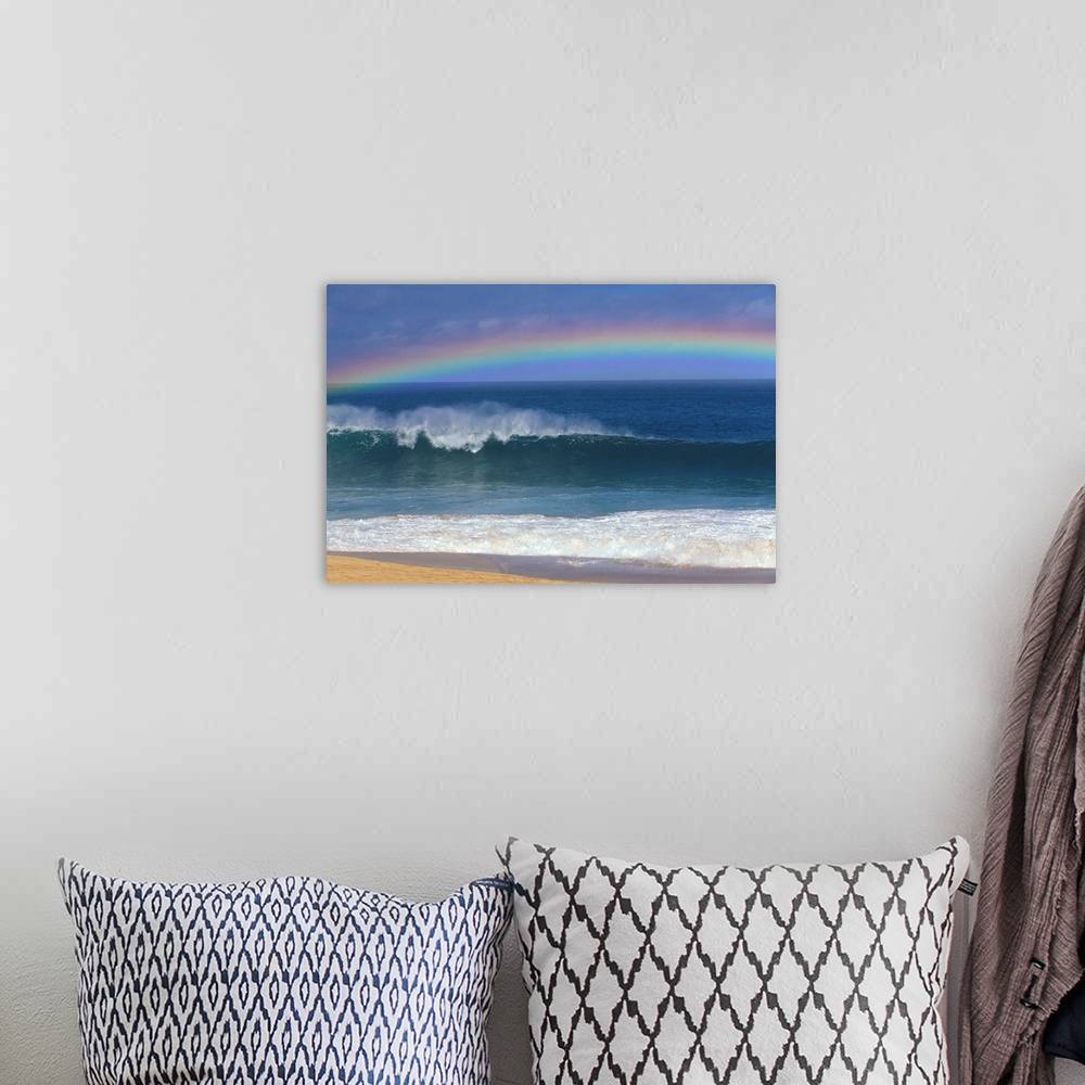 A bohemian room featuring Rainbow Over Shore Break Beach Foreground, Horizon And Blue Sky