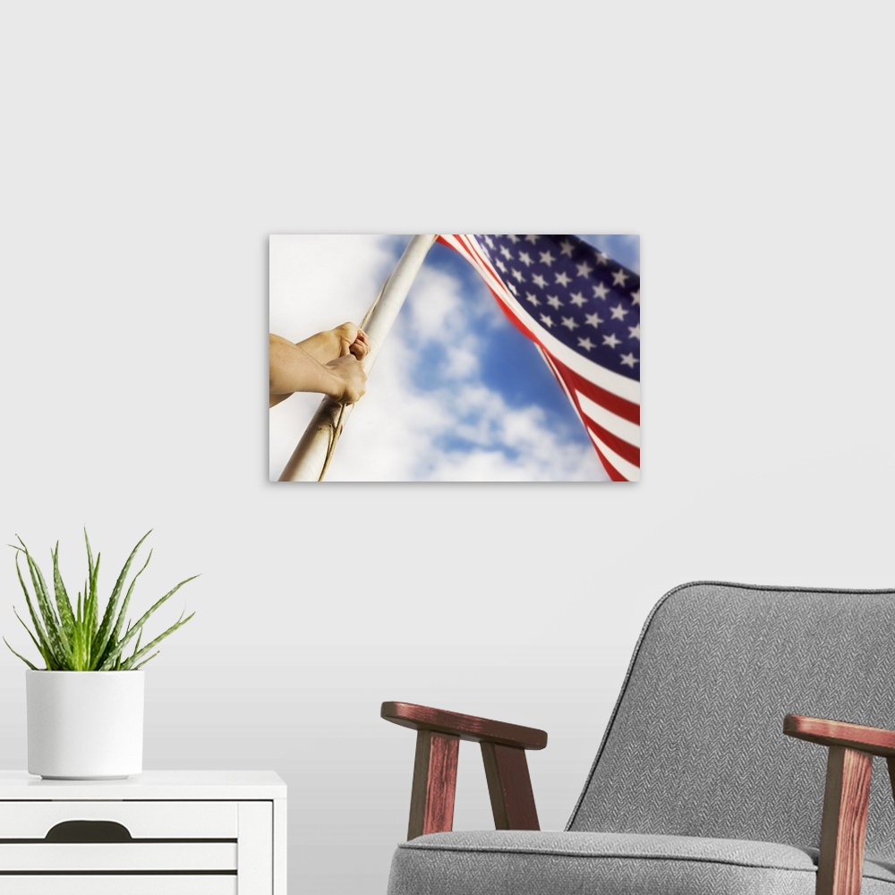 A modern room featuring Raising An American Flag